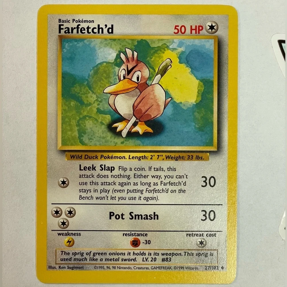 🕰️✨ 1999 WOTC Vintage Farfetch’d 27/102 Base Set – NM Condition! ✨🕰️